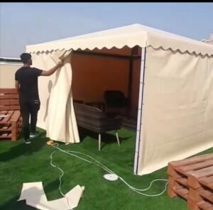 برجولات دمام مع إضافات تدفئة وإضاءة خارجية